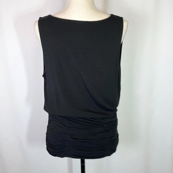 Laundry by Shelli Segal Jersey Top Black Sleeveless Hip Rouching Size M - Picture 2 of 8